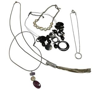 Five Beautiful Necklaces, Pearls, Tassels, CZ, Purple Stone